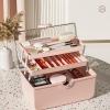 WMM Makeup Storage Organizer, Large Capacity Makeup Organizer with Transparent Visual Cover, Handle 3 Layers Portable Cosmetic Storage Box Easily Organize Your Cosmetics, Jewelry and Hair Accessories view 3