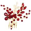 BETITETO Crystal Bridal Hair Comb Wedding Gold Vine Leaf Rhinestone Hair Piece Accessories for Women Girls (Red) view 1