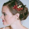 BETITETO Crystal Bridal Hair Comb Wedding Gold Vine Leaf Rhinestone Hair Piece Accessories for Women Girls (Red) view 3
