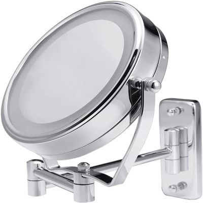 Bathroom Shaving Makeup Mirror with LED Lights Wall Mount Two Sides Extendable Rotate Cosmetic Mirror