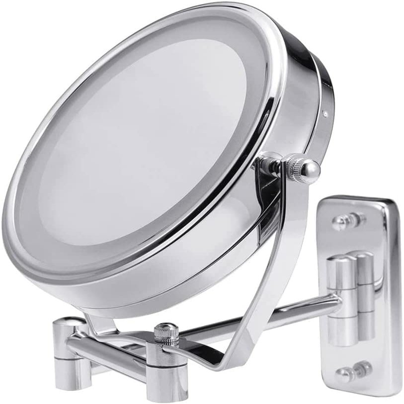 Bathroom Shaving Makeup Mirror with LED Lights Wall Mount Two Sides Extendable Rotate Cosmetic Mirror