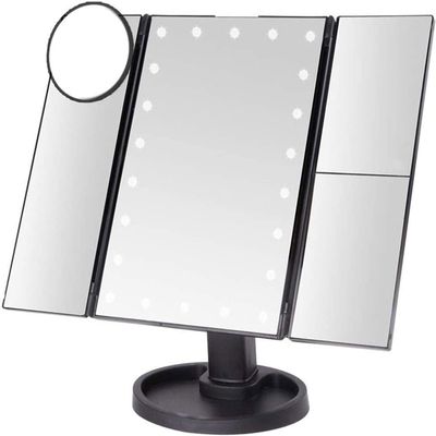 22 LED Makeup Mirror Touch Screen Table Mirror with Light 3 Fold Adjustable Vanity Cosmetic Mirrors USB Dual Power Supply 3X/10X
