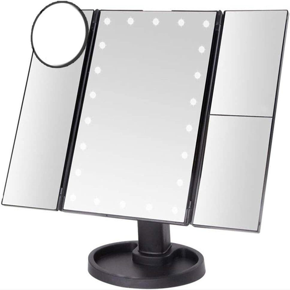 22 LED Makeup Mirror Touch Screen Table Mirror with Light 3 Fold Adjustable Vanity Cosmetic Mirrors USB Dual Power Supply 3X/10X
