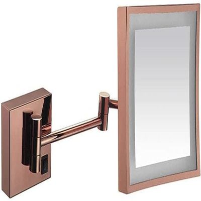8 Inch Square LED Makeup Mirror 3X Magnification 360 Degree Rotating Mirror Family Hotel Wall Mirror USB Charging Extendable and Chrome Finished Rose Gold