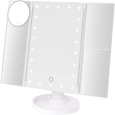 22 LED Makeup Mirror Touch Screen Table Mirror with Light 3 Fold Adjustable Vanity Cosmetic Mirrors USB Dual Power Supply 3X/10X