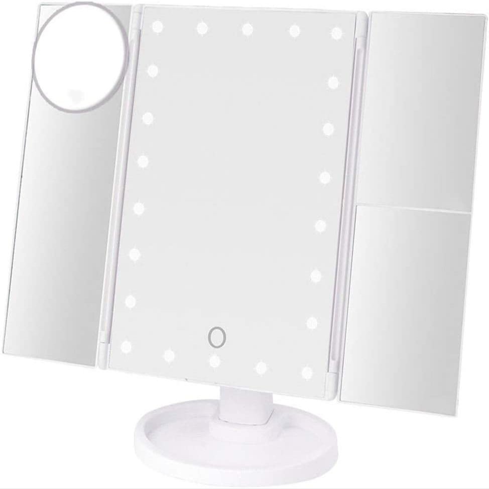 22 LED Makeup Mirror Touch Screen Table Mirror with Light 3 Fold Adjustable Vanity Cosmetic Mirrors USB Dual Power Supply 3X/10X