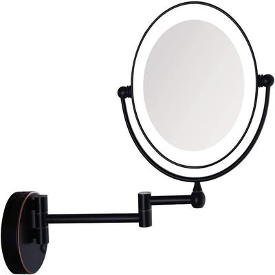 8'' Bathroom Mirror Wall Mounted LED Illuminated Make Up Mirror 7X Magnifying Round Shaped Double-Sided Vanity Shaving Mirror
