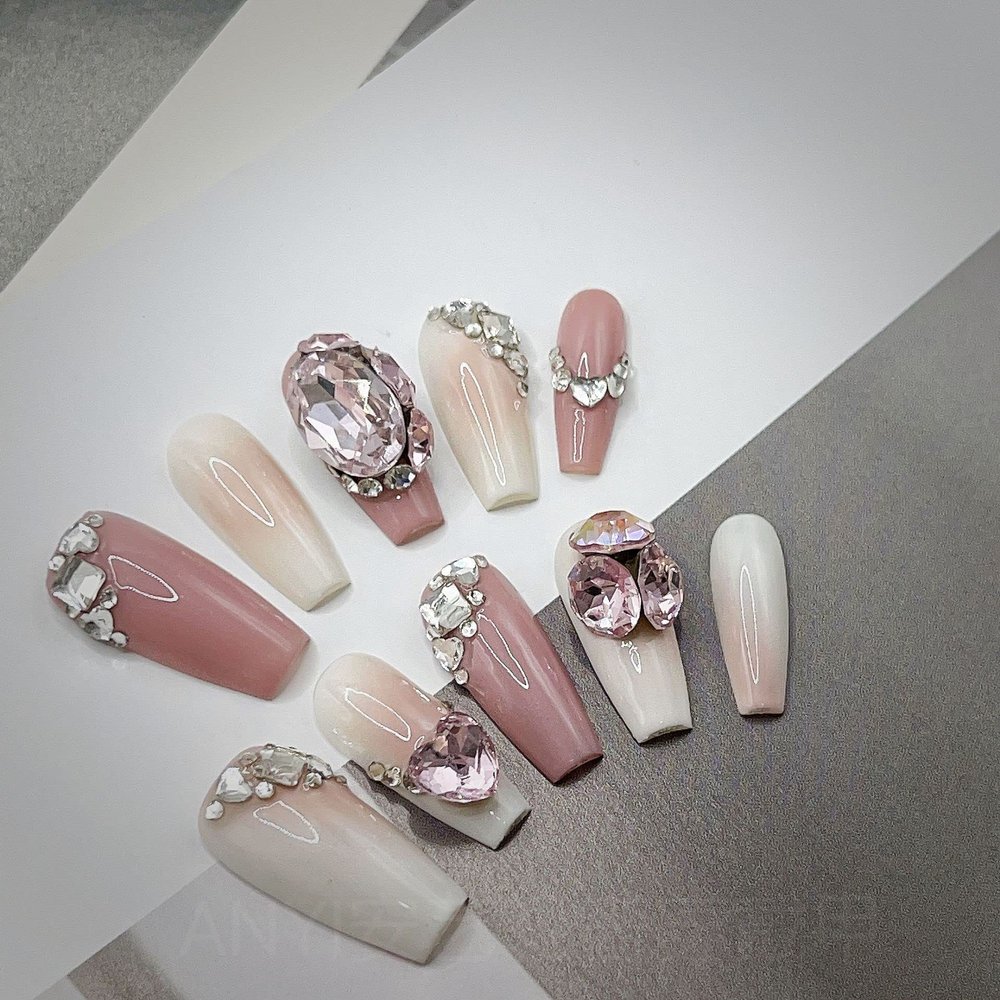 Nail Meow Press on Nails Medium Length- Ice creamLuxury Reusable Seven Layers Gel UV Finish Fake Nail Tips, Handmade Pink False Nail Art withUnqiue Design, Pink