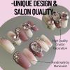 Nail Meow Press on Nails Medium Length- Ice creamLuxury Reusable Seven Layers Gel UV Finish Fake Nail Tips, Handmade Pink False Nail Art withUnqiue Design, Pink view 3