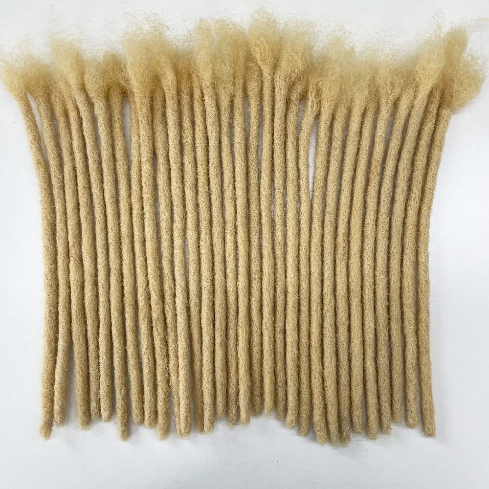 0.4cm Thickness #613 Blonde Color 8 Inch 60Strands 100% Real Human Hair Dreadlock Extensions for Man/Women/Kid Full Head Handmade Can Be Dyed Bleached Curled Permanent loc Extension