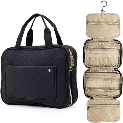 Toiletry Bag Travel Bag with Hanging Hook, Water-resistant Makeup Cosmetic Bag Travel Organizer for Accessories, Full Sized Container (black)