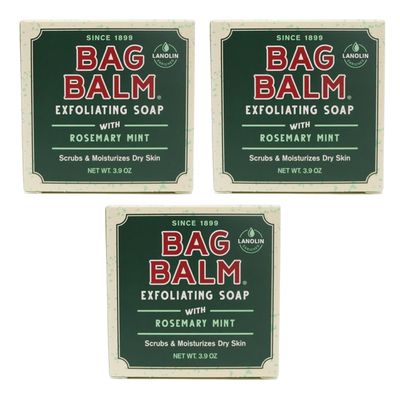 Bag Balm Vermont's Original Exfoliating Soap Bar, Body Soap Bars, Hand Soap Bar - Soap for Dry Skin - Rosemary Mint Scented Bars of Soap, Body Soap Bar - 3.9oz, 3 Pack