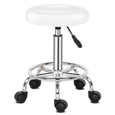 DESIGNSCAPE3D Round Rolling Stool Chair with Foot Rest, Height Adjustable Rotation Salon Stool, PU Leather Bar Stool with Wheels for for Kitchen Medical Esthetician SPA Studio