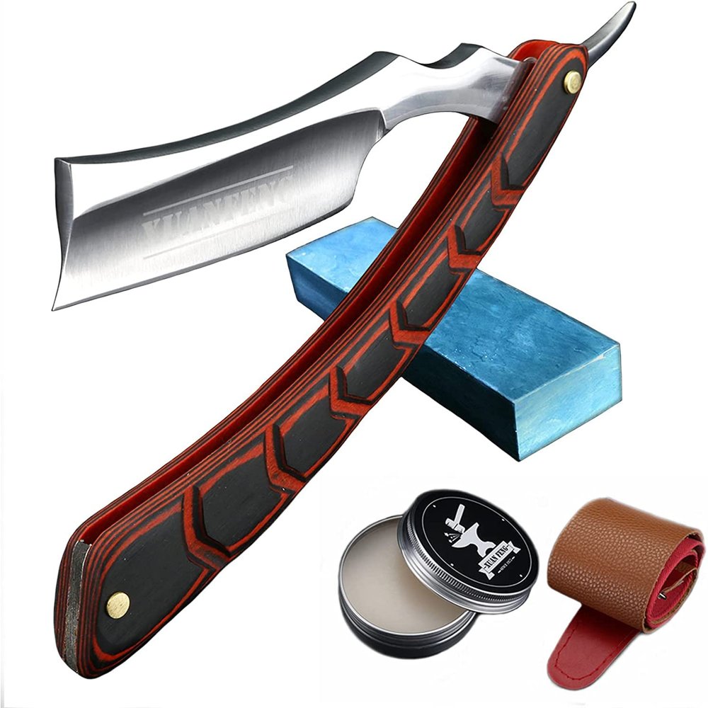 Straight Razor Kit,Best Straight Razor, Shave Ready Straight Edge Razor, Brush, Strop+Soap,Japanese Steel+Ebony Straight Razor for Men, Complete Straight Razor Shaving Kit, Great Gift,B