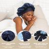 Satin Bonnet for Women Silk Bonnets for Sleeping Curly Hair Bonnet with Elastic Tie Band Reversible Double Layer Sleep Cap Hair Wrap (Navy Blue+Light Blue) view 4