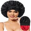Satin Bonnet for Women Silk Bonnets for Sleeping Curly Hair Bonnet with Elastic Tie Band Reversible Double Layer Sleep Cap Hair Wrap (Black + Red) view 1
