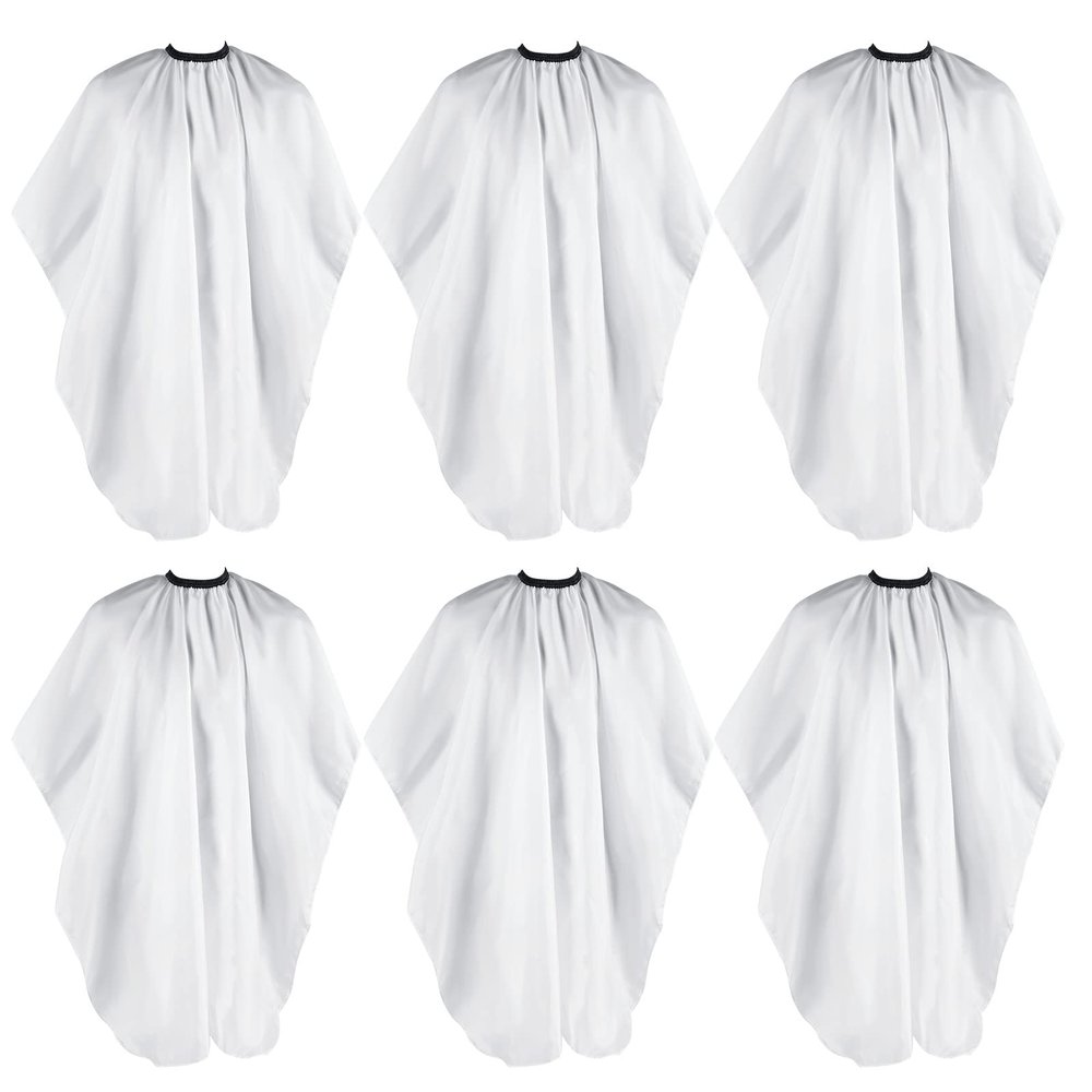 Jeyiour 6 Pieces White Barber Cape Professional Hair Cutting Salon Cape with Adjustable Snaps for Haircuts Coloring Adults Women Men Shampoo, 55 x 47 Inches