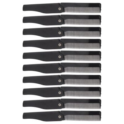 Travel Comb, 10Pcs Smoothing Pocket Size Black Flexible Folding Beard Comb for Grooming