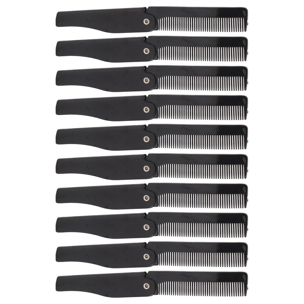 Travel Comb, 10Pcs Smoothing Pocket Size Black Flexible Folding Beard Comb for Grooming