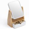 YEAKE Vanity Double Sided Magnifying Makeup Mirror with Storage, Adjustable Natural Bamboo Stand, Portable Desk/Table Mirror, Rectangular view 1