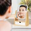 YEAKE Vanity Double Sided Magnifying Makeup Mirror with Storage, Adjustable Natural Bamboo Stand, Portable Desk/Table Mirror, Rectangular view 2