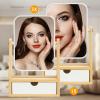 YEAKE Vanity Double Sided Magnifying Makeup Mirror with Storage, Adjustable Natural Bamboo Stand, Portable Desk/Table Mirror, Rectangular view 4