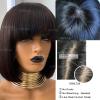 10"Yaki Straight Human Hair Bob Wig With Bangs Realistic Look Scalp Top 180Density None Lace Short Black Bob Wigs With Bangs Italian Yaki Human Virgin Hair Wigs view 2