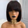 10"Yaki Straight Human Hair Bob Wig With Bangs Realistic Look Scalp Top 150Density None Lace Short Black Bob Wigs With Bangs Italian Yaki Human Virgin Hair Wigs view 3