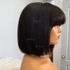 10"Yaki Straight Human Hair Bob Wig With Bangs Realistic Look Scalp Top 150Density None Lace Short Black Bob Wigs With Bangs Italian Yaki Human Virgin Hair Wigs view 4
