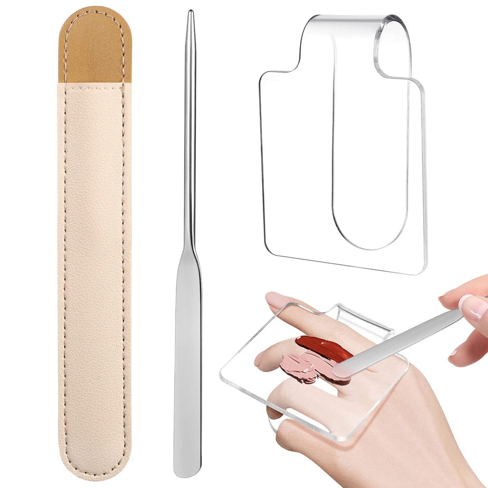 FRCOLOR Acrylic Makeup Mixing Palette Hand Tray Spatula for Women's Beauty Kit