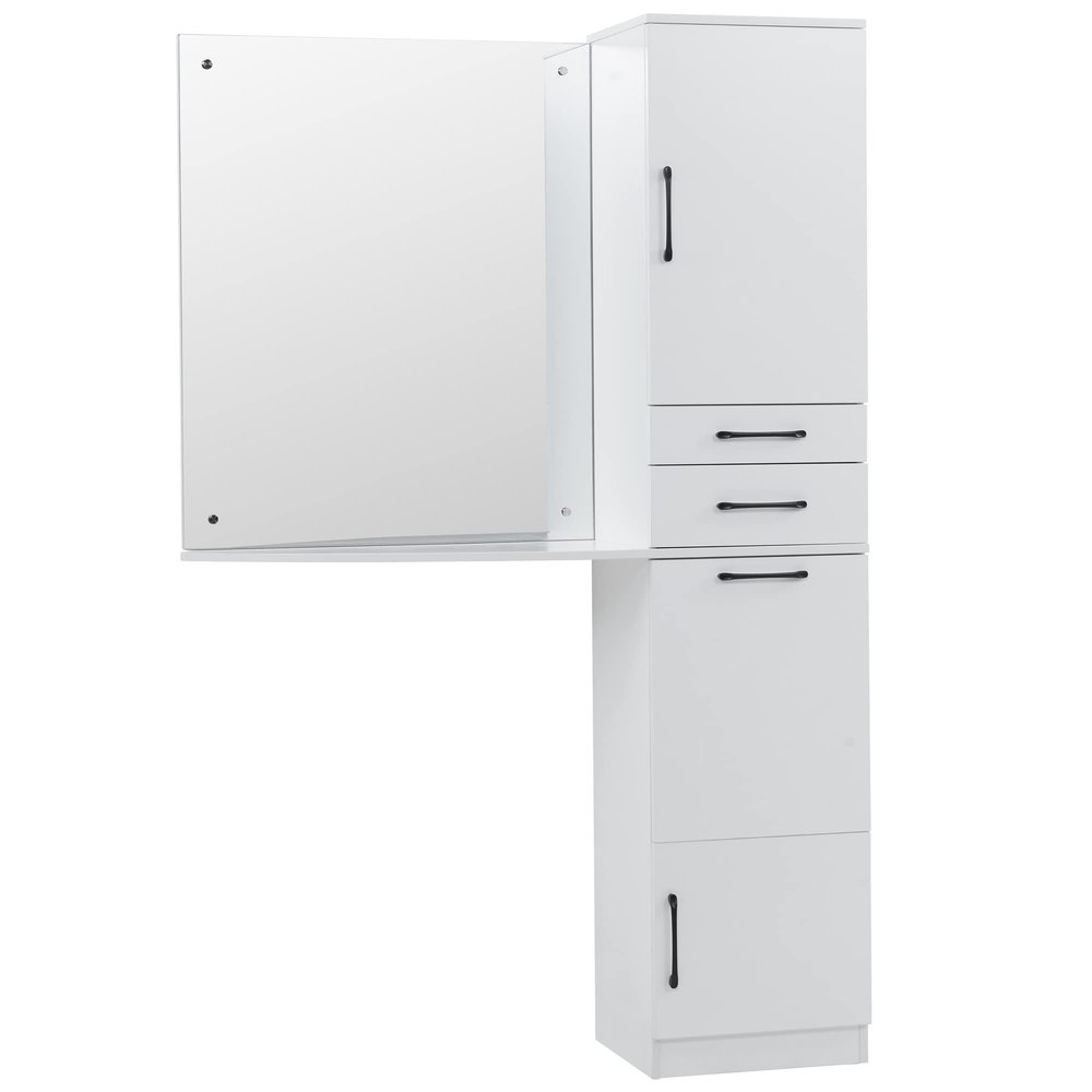 BarberPub Wall Mount Mirror with Storage Drawers and Shelf - Salon Station Hair Styling Beauty Equipment 3034 (White)