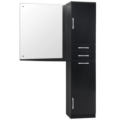 BarberPub Wall Mount Mirror Station with Storage Drawers and Shelf Salon Station Hair Styling Barber Station Beauty Equipment 3034 (Black)