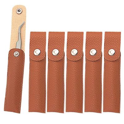 6Pcs PU Leather Tweezers Storage Bag Empty Single Tweezer Carry Bag Sleeve Pouch Travel Case for Eyelash Extension Tweezers, Eyebrow Tweezer, Brown