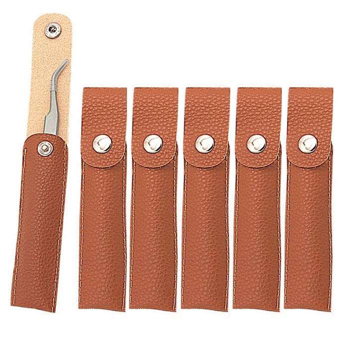 6Pcs PU Leather Tweezers Storage Bag Empty Single Tweezer Carry Bag Sleeve Pouch Travel Case for Eyelash Extension Tweezers, Eyebrow Tweezer, Brown