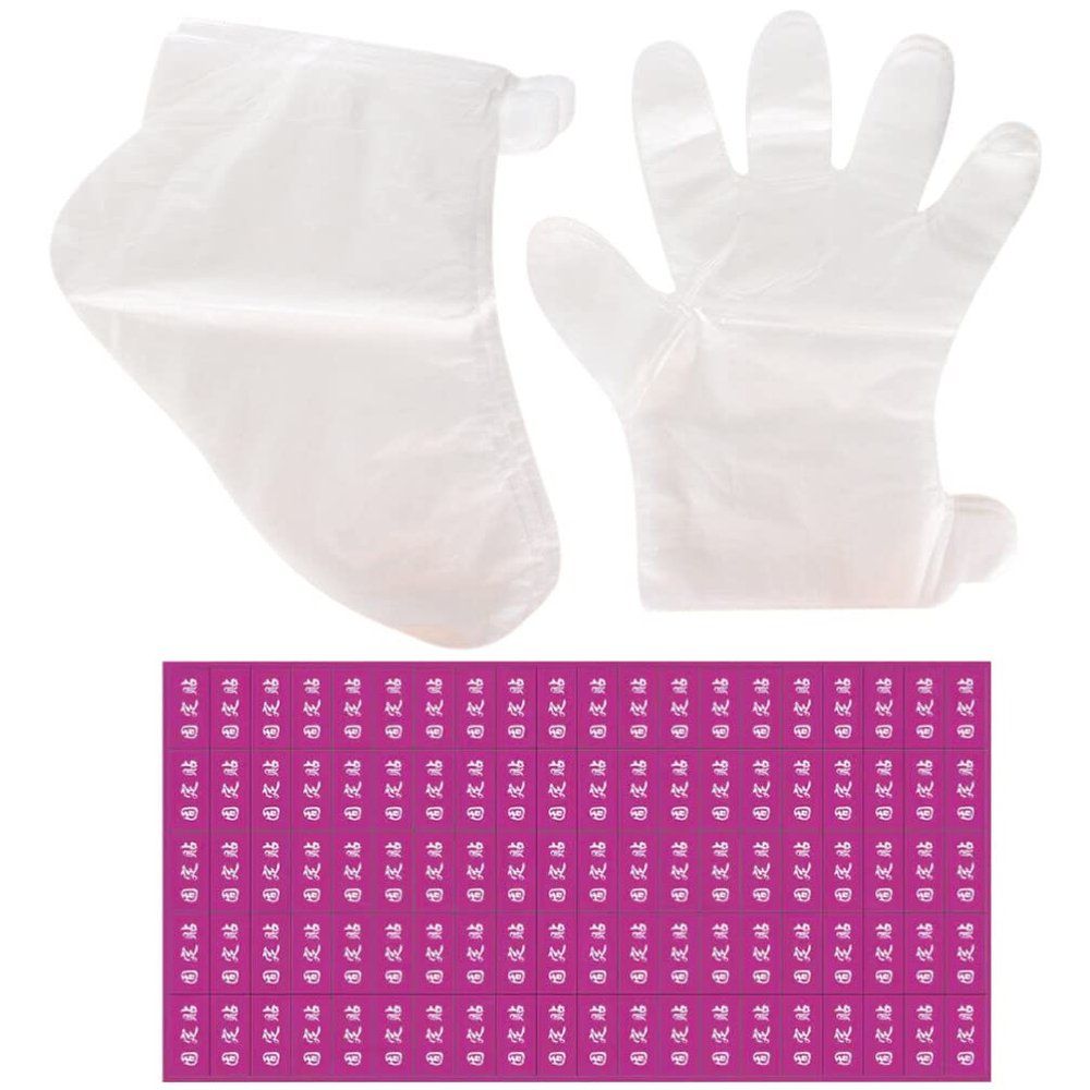 KALLORY 1set Plastic Hand and Foot Paraffin Wax Liners and Mitts for and Convenient Total Liners Thick Mitts Stickers