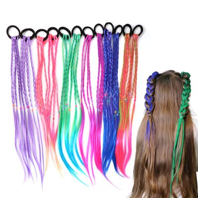 17 Inch Girls Rubber Bands Hair Extensions for Kids Crazy Hair Day Accessories Colorful Wigs Colored Braids for for Women Girls Hair with Rubber Bands Braided Synthetic Hairpieces Ponytail for 12pcs