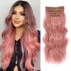 4PCS Clip in Hair Extensions 20Inch Long Wavy Hair Extensions Clip ins Synthetic Thick Hair Piece for Women (Pink) view 1
