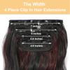 4PCS Clip in Hair Extensions 20Inch Long Wavy Hair Extensions Clip ins Synthetic Thick Hair Piece for Women (Black Mix Burgundy) view 2