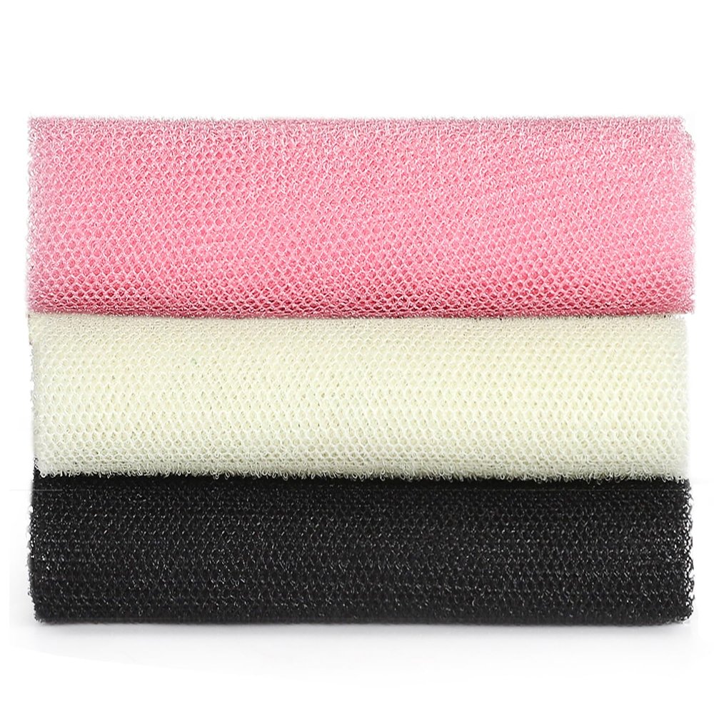 African Exfoliating Net,JASSINS African Sponge Net,Body Exfoliating Long Net Shower Body Scrubber Back Scrubber Skin SmootherBlack+White+Pink