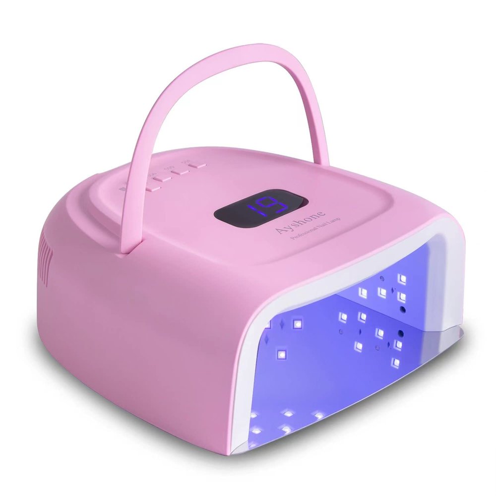 Ayshone Rechargeable LED Gel Nail Lamp,60W Cordless UV Led Nail Light Nail Dryer for Gel Nails with Lifting Handle Touch Sensor LCD Screen (Pink)