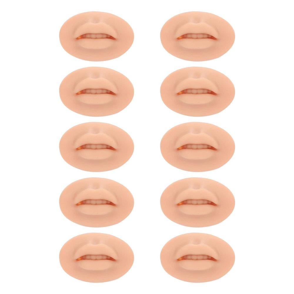 10Pcs Practice Lips, Soft Silicone Open Mouth Model, Flexible 3D Lip Model, Microblading Practice Skin for Semi Permanent Makeup, Practicing Suture, Education Display (Dark Skin