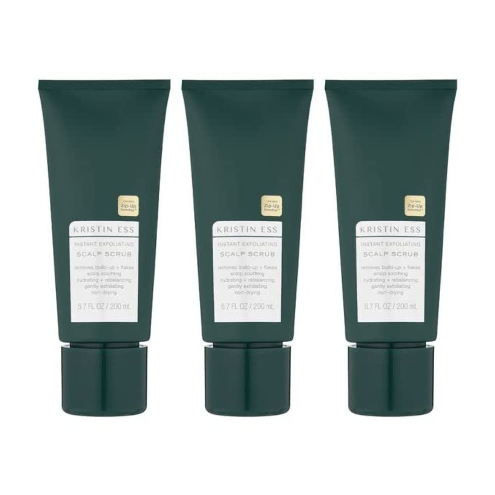 Kristin Ess Hair Instant Exfoliating Scalp Scrub for Build Up and Dandruff, Soothing Dry Scalp Treatment, Hydrating + Rebalancing, Non-Drying, Vegan, Color Safe + Keratin Safe, 6.7 fl oz (Pack of 3)