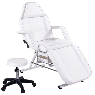 Anwickmak 3-Section Multipurpose Massage Bed, Spa & Salon Facial, Tattoo Chair w/Hydraulic Stool, Facial Cradle Bed Table, Adjustable Beauty Barber Spa Beauty Equipment (White)