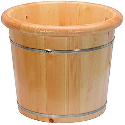 Scpantkend Pedicure Foot Soak 15.7In Thermal Foot Bath Barrel, Elevated Fumigation Barrel with Lid, with Massager Solid Wood Pedicure Barrels, Over The Calf Health Foot Bucket,C (Color : A)