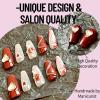 NAILMEOW salon quality hand-drawn press on nails Medium Length- raspberry, Luxury Reusable Seven Layers Gel UV Finish Fake Nail Tips, Handmade Women red Press on Nail Art with Design by Licensed Manicurist view 2