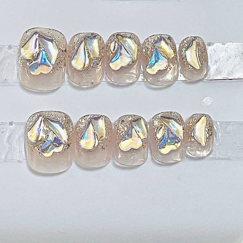 NAILMEOW salon quality hand-drawn press on nails Short Length- Ice Elf, Luxury Reusable Seven Layers Gel UV Finish Fake Nail Tips, Handmade Women Press on Nail Art with Design by Licensed Manicurist