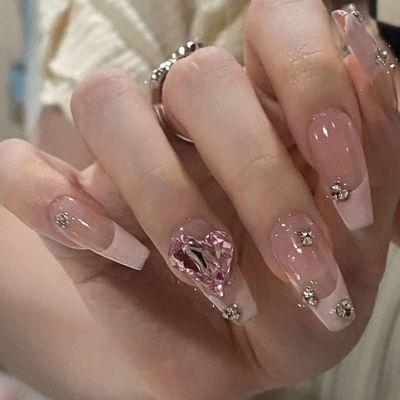 NAILMEOW Salon Quality Handmade Press on Nails Medium length- Sweet Heart, Luxury Reusable Seven Layers Gel UV Finish Fake Nail Tips, Handmade Women Press on Nail Art with Unqiue Design, Pink French Tip