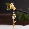 Rabithenn Camellia Flower Pearl Tassels Chinese Hanfu and Style Hair Retro Flower with Metal Handmade Hair Clip Hair Accessories for Women Girls Long Hair (Moon rabbit) view 3