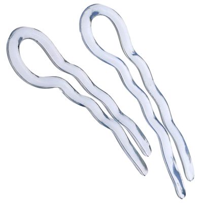 Camila Paris CP3514 French Twist Stick Hair Fork, 2 Medium Wavy U Shaped Hair Pin Clip for Spiral Updo and Bun, Clear, Fashion Flexible Durable Styling Hair Accessories for Women, Made in France