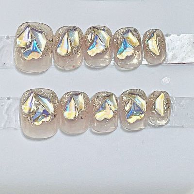 NAILMEOW salon quality hand-drawn press on nails Short Length- Ice Elf, Luxury Reusable Seven Layers Gel UV Finish Fake Nail Tips, Handmade Women Press on Nail Art with Design by Licensed Manicurist